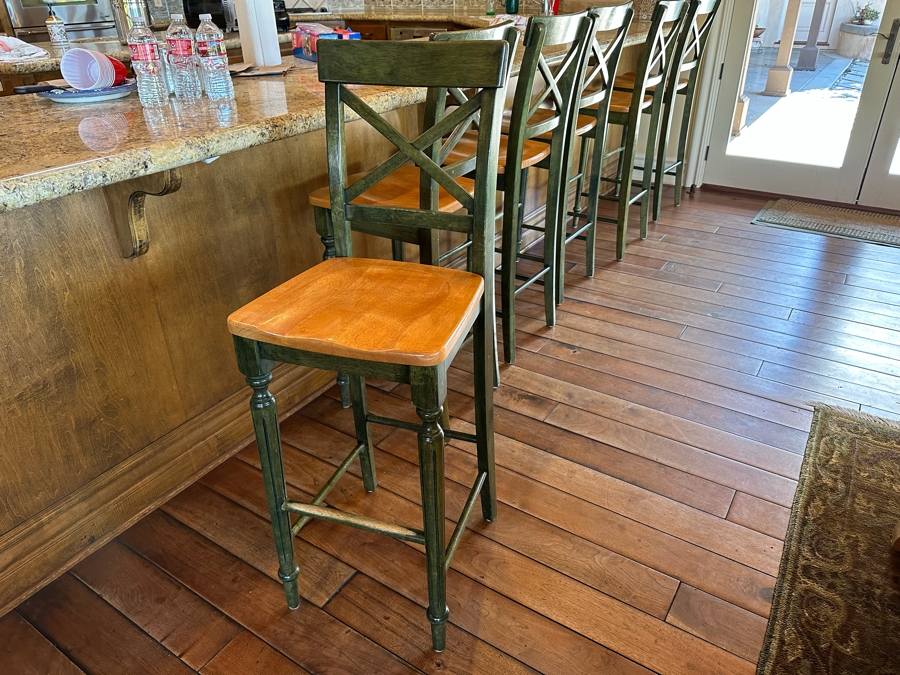 Set Of Six Wooden Barstools From Pier 1 Imports 16W X 16D X 46H Seat Height 29H [Photo 7]