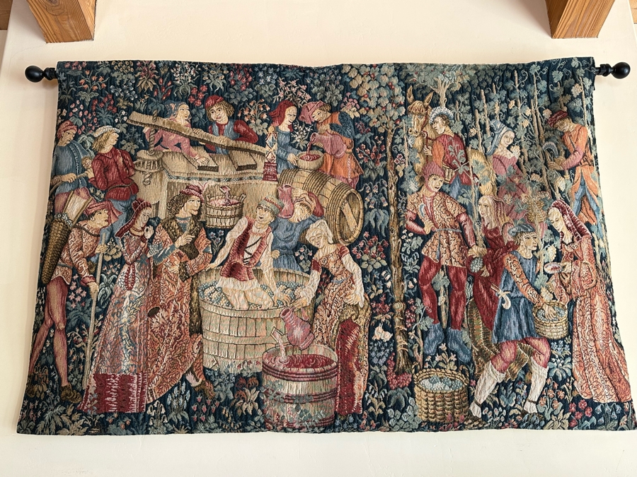 Impressive French Tapestry Grape Harvest Les Tissages D’Art De Lys Tapisseries Tissees Jacquard “Les Vendanges” 53” X 82”