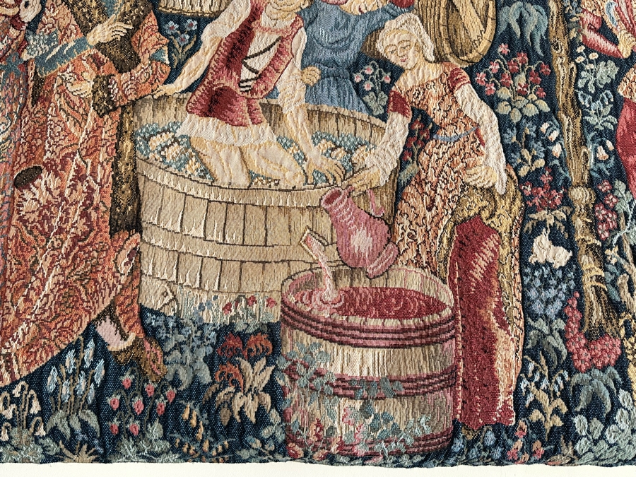 Impressive French Tapestry Grape Harvest Les Tissages D’Art De Lys Tapisseries Tissees Jacquard “Les Vendanges” 53” X 82” [Photo 4]