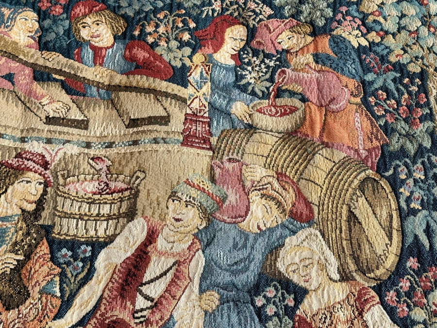 Impressive French Tapestry Grape Harvest Les Tissages D’Art De Lys Tapisseries Tissees Jacquard “Les Vendanges” 53” X 82” [Photo 7]