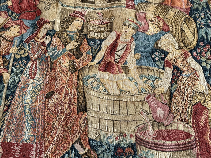 Impressive French Tapestry Grape Harvest Les Tissages D’Art De Lys Tapisseries Tissees Jacquard “Les Vendanges” 53” X 82” [Photo 5]