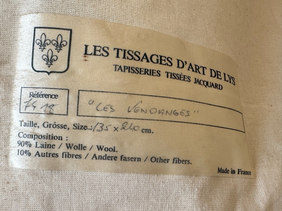 Impressive French Tapestry Grape Harvest Les Tissages D’Art De Lys Tapisseries Tissees Jacquard “Les Vendanges” 53” X 82” [Photo 2]