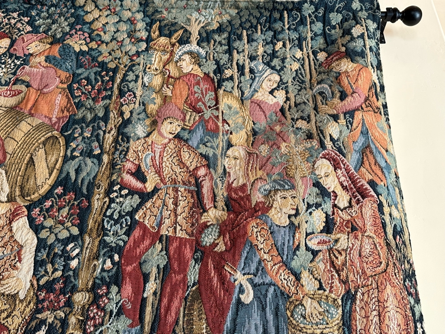 Impressive French Tapestry Grape Harvest Les Tissages D’Art De Lys Tapisseries Tissees Jacquard “Les Vendanges” 53” X 82” [Photo 9]