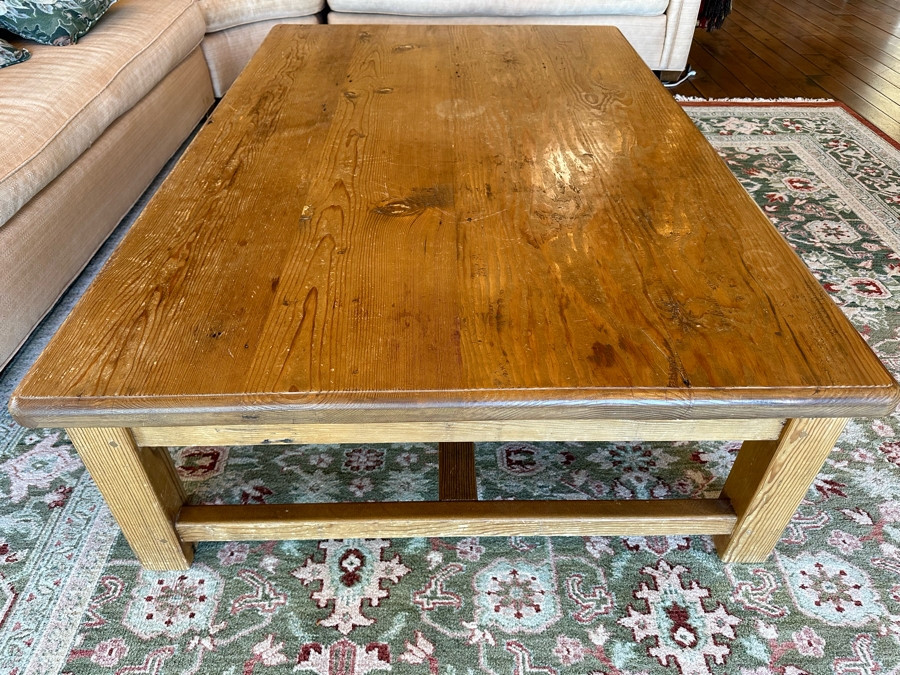Large Wooden Rustic Pine Coffee Table 6'W X 4'D X 3'H [Photo 6]