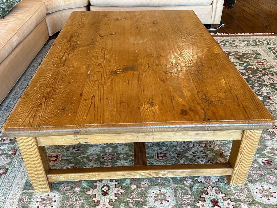 Large Wooden Rustic Pine Coffee Table 6'W X 4'D X 3'H [Photo 2]