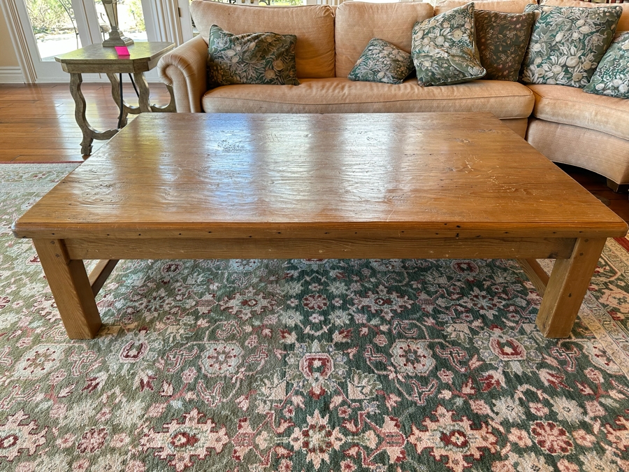 Large Wooden Rustic Pine Coffee Table 6'W X 4'D X 3'H [Photo 4]