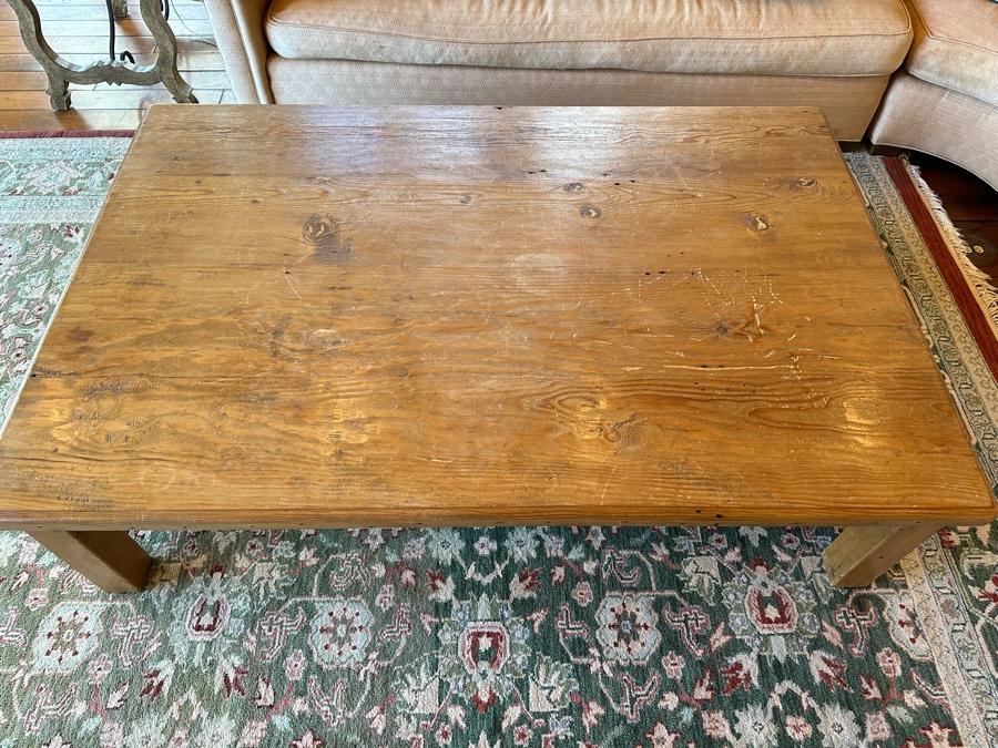 Large Wooden Rustic Pine Coffee Table 6'W X 4'D X 3'H [Photo 3]