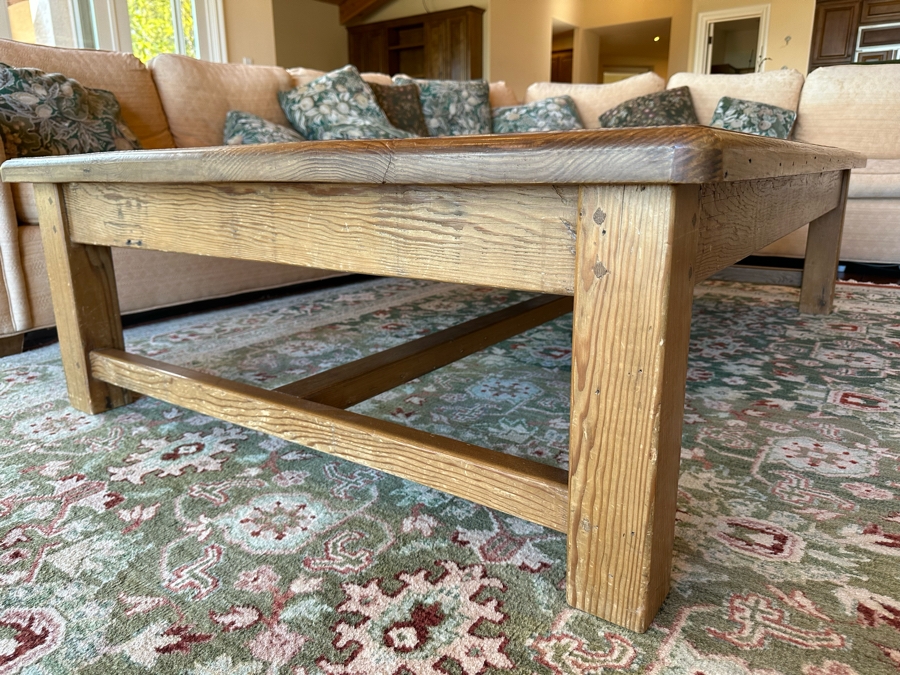 Large Wooden Rustic Pine Coffee Table 6'W X 4'D X 3'H [Photo 5]