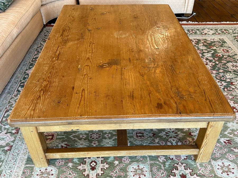 Large Wooden Rustic Pine Coffee Table 6'W X 4'D X 3'H [Photo 1]