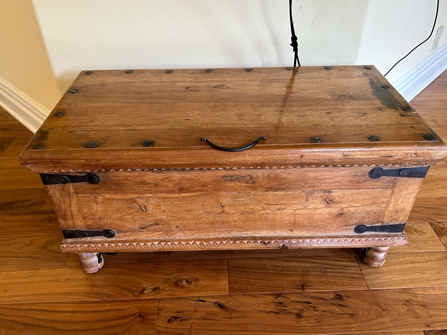 Wooden Trunk With Metal Hardware 38W X 19D X 18.5H [Photo 2]