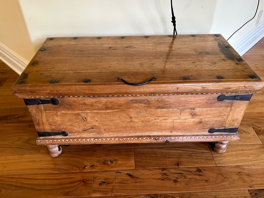 Wooden Trunk With Metal Hardware 38W X 19D X 18.5H [Photo 3]
