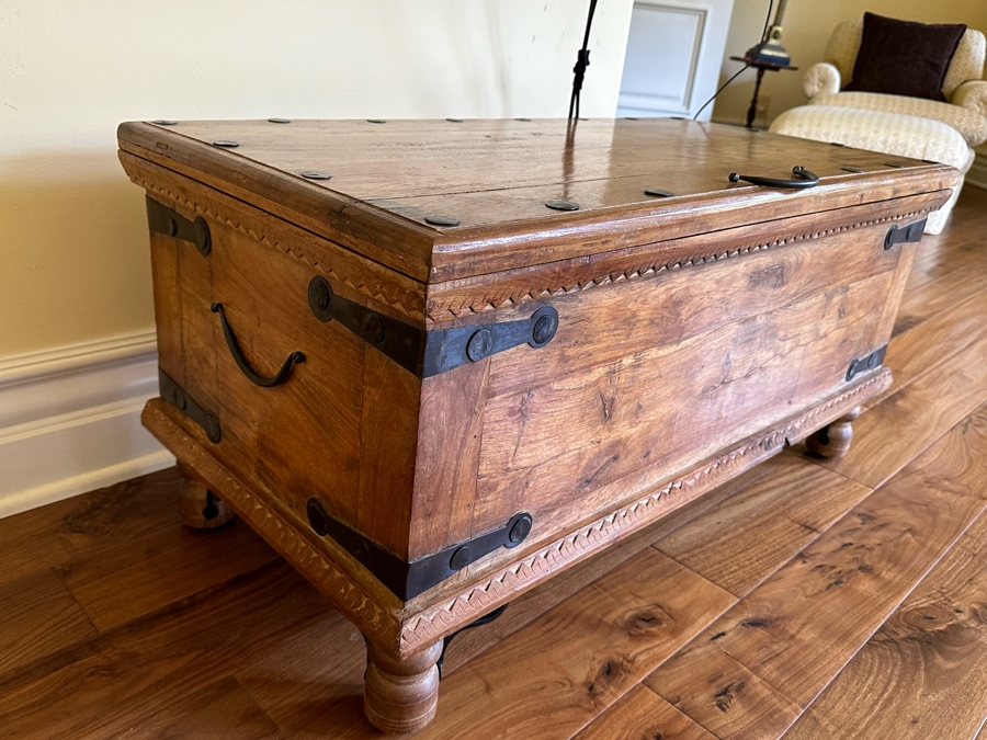 Wooden Trunk With Metal Hardware 38W X 19D X 18.5H [Photo 6]