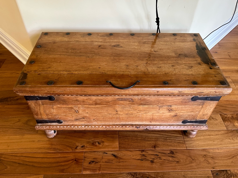 Wooden Trunk With Metal Hardware 38W X 19D X 18.5H [Photo 1]
