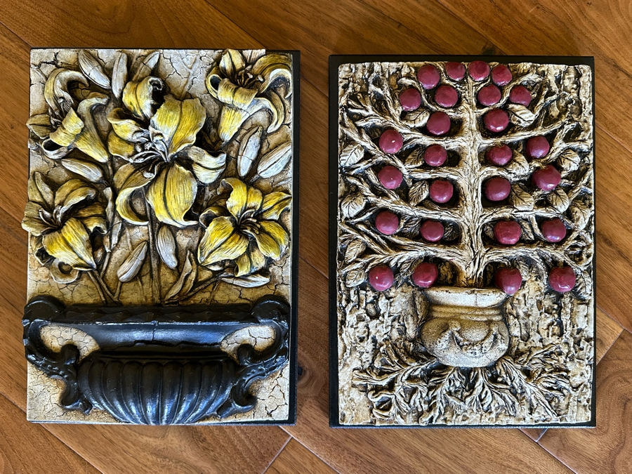 Pair Of Dimension Detail Design 3D Collectibles Artifacts Wall Plaque Artist Signed Each 9W X 12H X 1.5D [Photo 4]