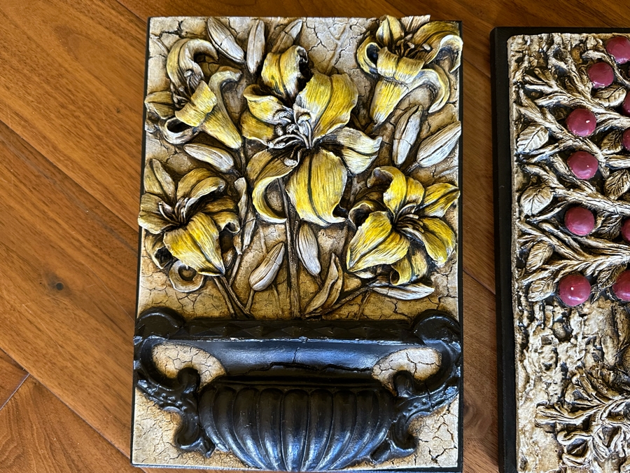 Pair Of Dimension Detail Design 3D Collectibles Artifacts Wall Plaque Artist Signed Each 9W X 12H X 1.5D [Photo 7]