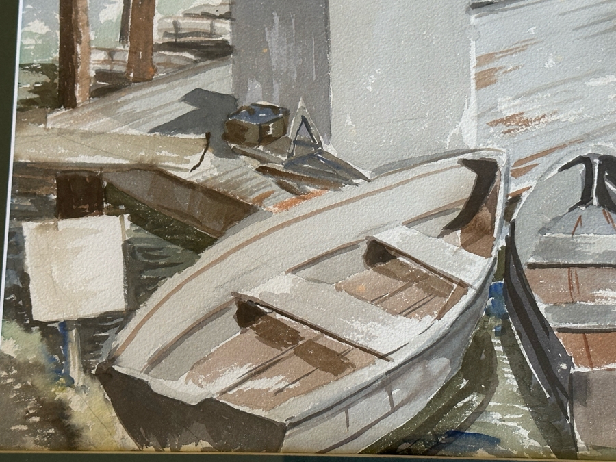 Original Boats On The Dock Watercolor Painting 14 X 20.5 Framed 21 X 27 [Photo 3]