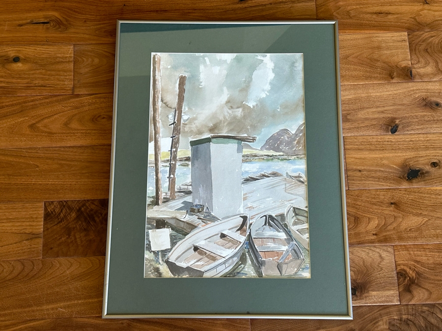 Original Boats On The Dock Watercolor Painting 14 X 20.5 Framed 21 X 27 [Photo 2]