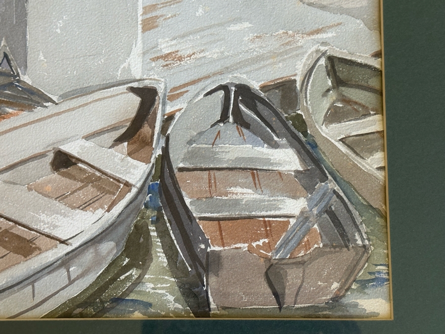 Original Boats On The Dock Watercolor Painting 14 X 20.5 Framed 21 X 27 [Photo 4]