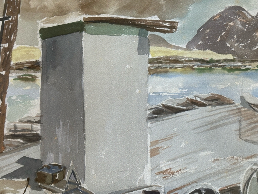 Original Boats On The Dock Watercolor Painting 14 X 20.5 Framed 21 X 27 [Photo 5]