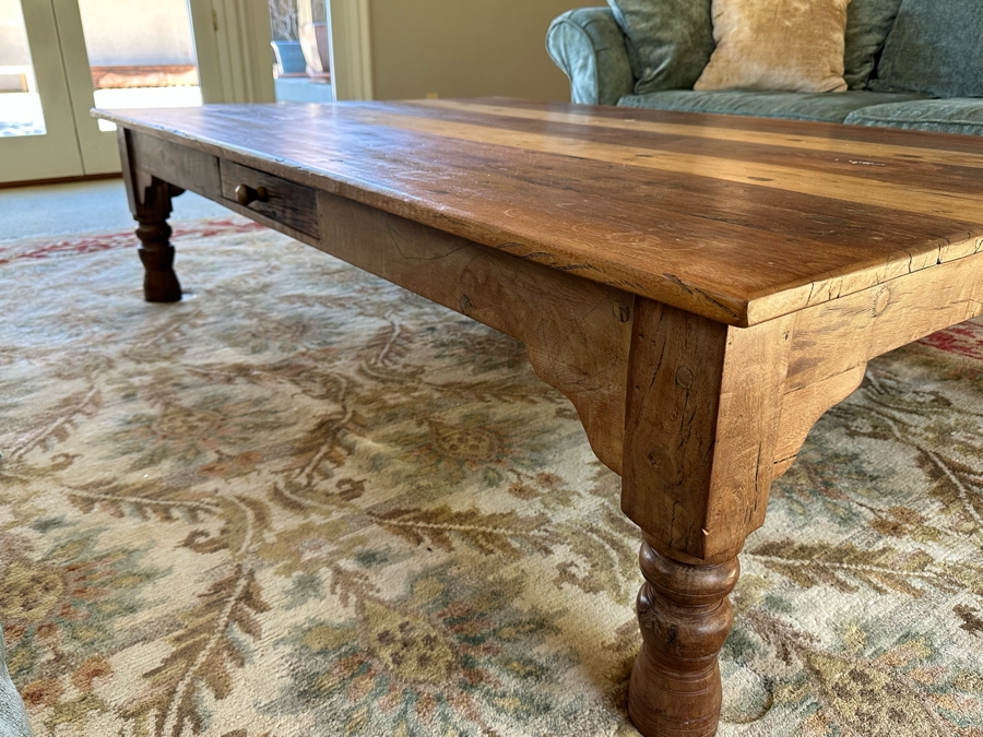 Large Wooden Coffee Table With Drawer 6'W X 4'D X 18H [Photo 4]