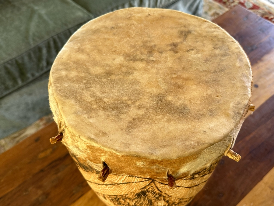 Carved Wooden Ethnic Drum 12R X 28H [Photo 5]