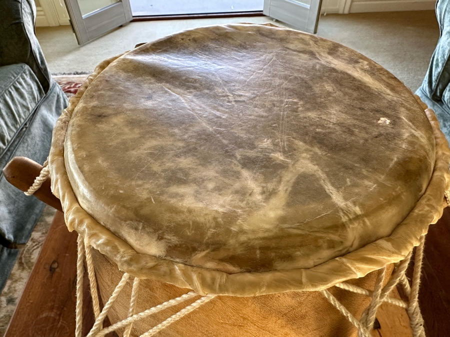 Carved Wooden Ethnic Drum 16W X 24H [Photo 4]