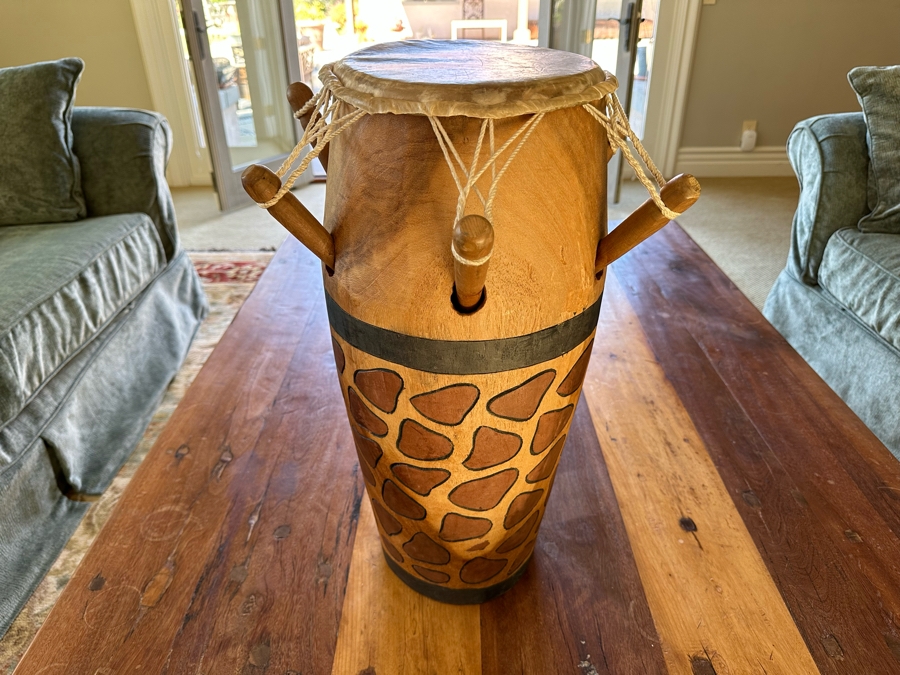 Carved Wooden Ethnic Drum 16W X 24H [Photo 6]