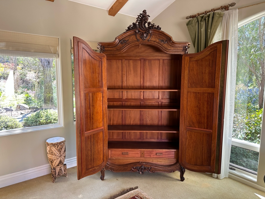 Impressive Antique French Carved Walnut Double Door Armoire 60W X 20D X 106H [Photo 15]