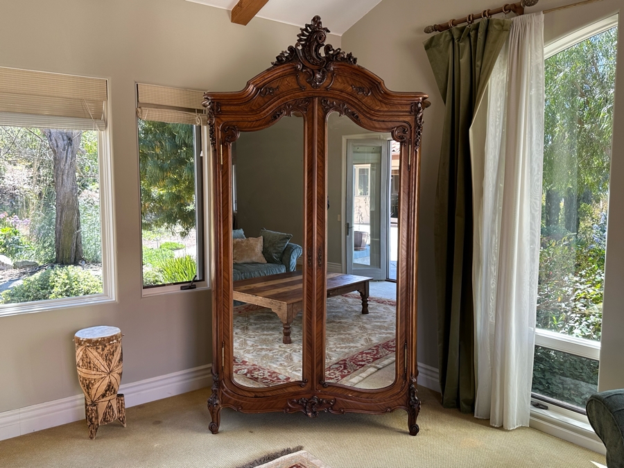 Impressive Antique French Carved Walnut Double Door Armoire 60W X 20D X 106H [Photo 3]