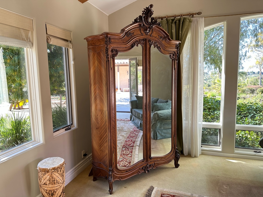 Impressive Antique French Carved Walnut Double Door Armoire 60W X 20D X 106H [Photo 2]