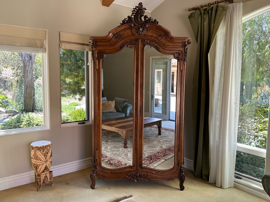 Impressive Antique French Carved Walnut Double Door Armoire 60W X 20D X 106H [Photo 4]