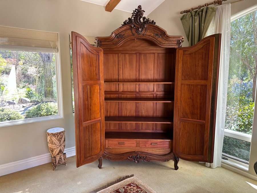 Impressive Antique French Carved Walnut Double Door Armoire 60W X 20D X 106H [Photo 14]