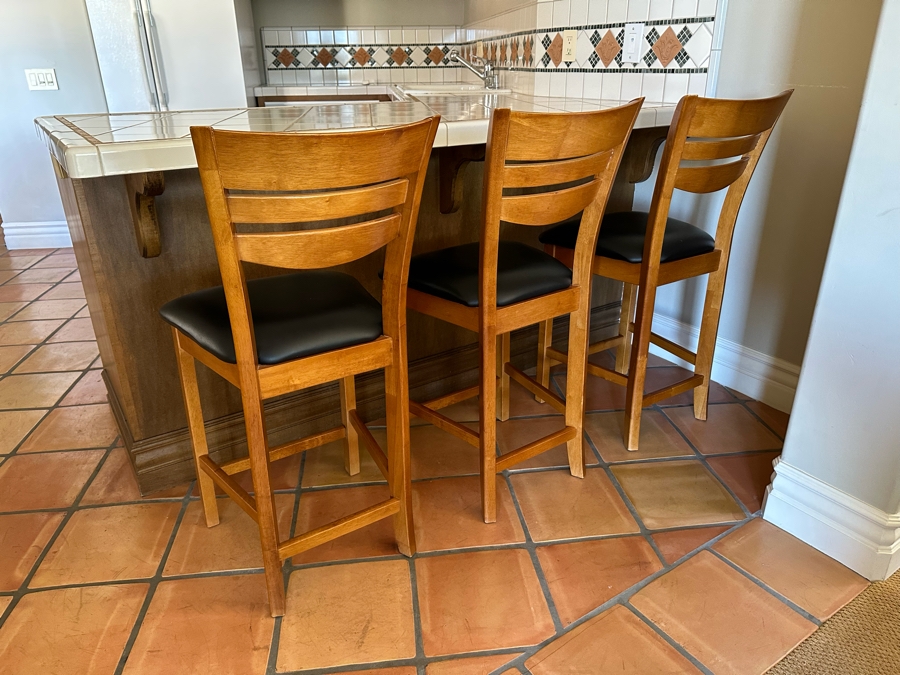 Three Wooden Barstools 19W X 18D X 41H Seat Height 24H