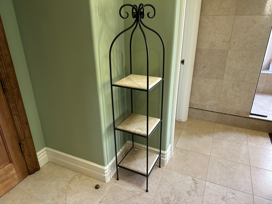 Metal Shelf With Three Marble Shelves 13.5W X 13.5D X 62H [Photo 2]