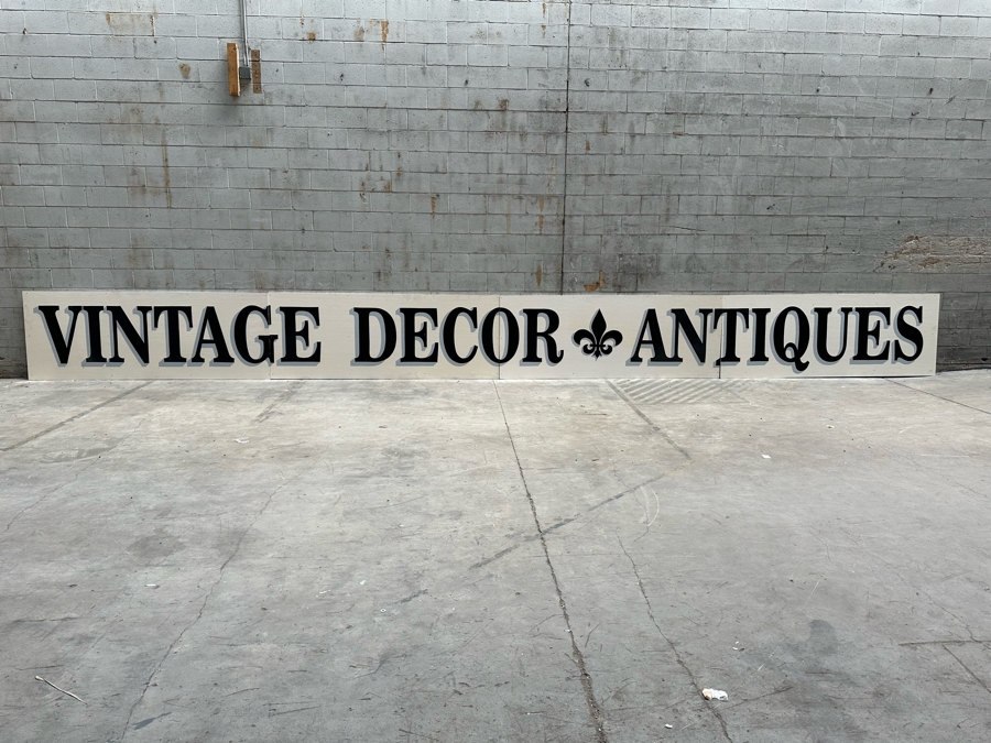 Huge Hand-Painted 4-Panel Wooden Storefront Sign 'Vintage Decor Antiques' With Fleur-de-lis Each Panel Measures [Photo 2]