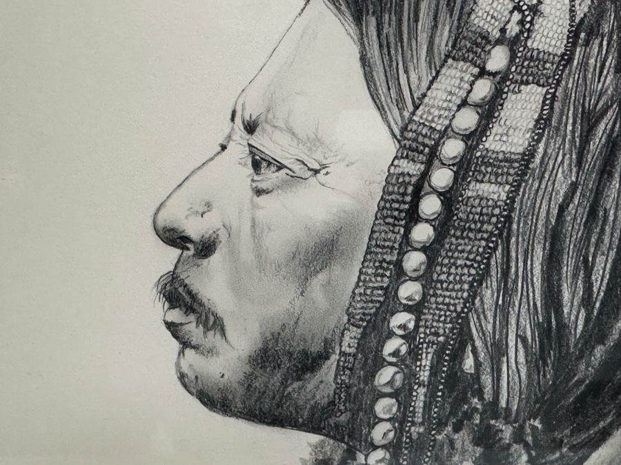 Original Pencil Drawing On Paper Of Native American Indian Signed DB 10W X 12H Framed 19W X 23H [Photo 4]