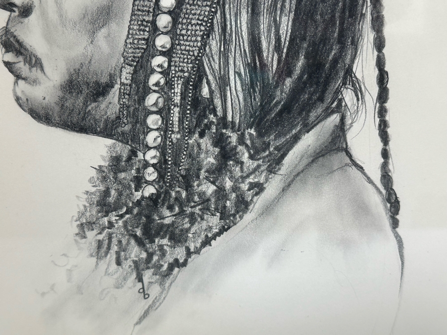 Original Pencil Drawing On Paper Of Native American Indian Signed DB 10W X 12H Framed 19W X 23H [Photo 5]