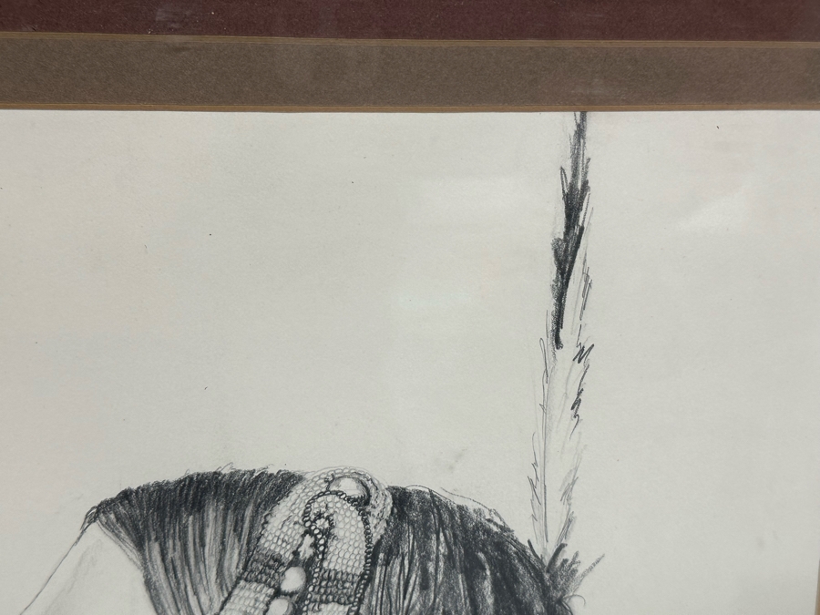 Original Pencil Drawing On Paper Of Native American Indian Signed DB 10W X 12H Framed 19W X 23H [Photo 7]