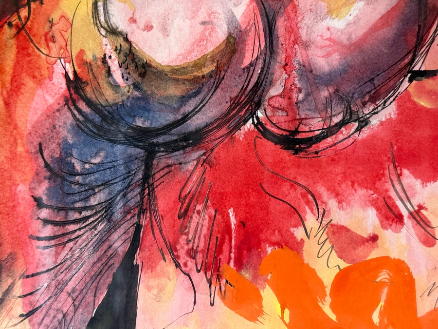 Hendrik Grise (1914-1982, Los Angeles) Original Abstract Modernist Nude Painting On Paper Signed Grise 15.5W X 27H Framed 27W X 38H (Crack In Glass Lower Right) [Photo 9]