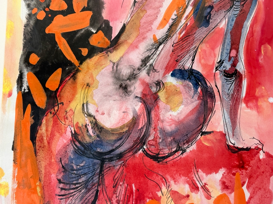 Hendrik Grise (1914-1982, Los Angeles) Original Abstract Modernist Nude Painting On Paper Signed Grise 15.5W X 27H Framed 27W X 38H (Crack In Glass Lower Right) [Photo 4]