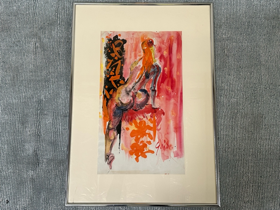 Hendrik Grise (1914-1982, Los Angeles) Original Abstract Modernist Nude Painting On Paper Signed Grise 15.5W X 27H Framed 27W X 38H (Crack In Glass Lower Right) [Photo 2]