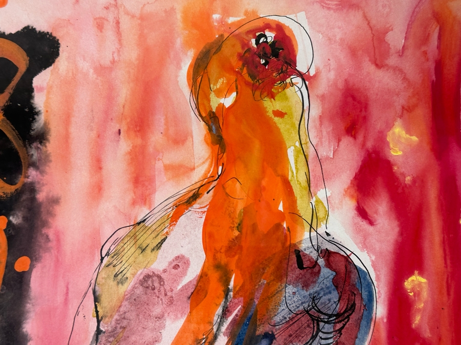 Hendrik Grise (1914-1982, Los Angeles) Original Abstract Modernist Nude Painting On Paper Signed Grise 15.5W X 27H Framed 27W X 38H (Crack In Glass Lower Right) [Photo 6]