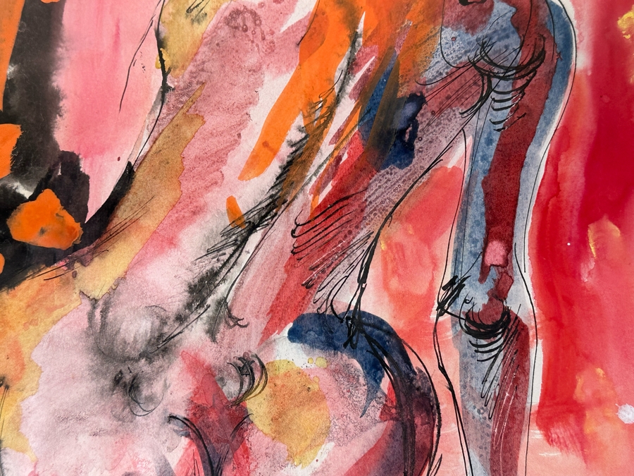 Hendrik Grise (1914-1982, Los Angeles) Original Abstract Modernist Nude Painting On Paper Signed Grise 15.5W X 27H Framed 27W X 38H (Crack In Glass Lower Right) [Photo 10]