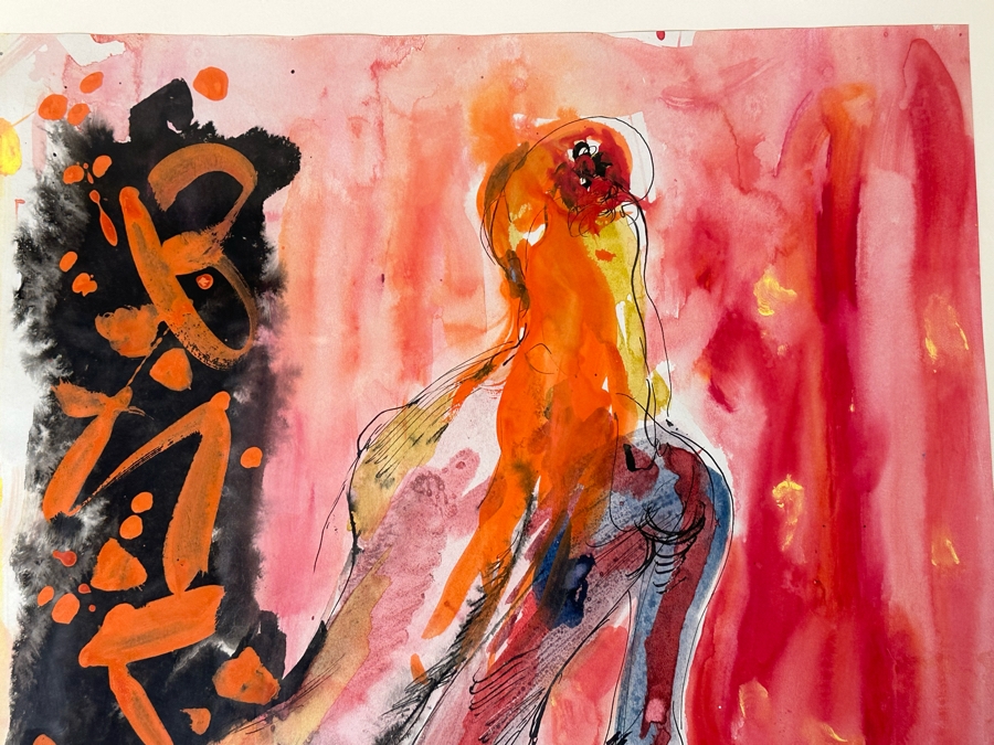 Hendrik Grise (1914-1982, Los Angeles) Original Abstract Modernist Nude Painting On Paper Signed Grise 15.5W X 27H Framed 27W X 38H (Crack In Glass Lower Right) [Photo 5]