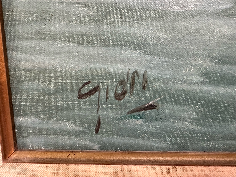 Stunning Original Oil Painting On Board Dock Harbor Scene In Antique Gilt Frame Signed Giori 45 X 23 Framed 51 X 29 [Photo 10]