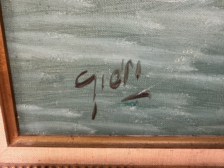 Stunning Original Oil Painting On Board Dock Harbor Scene In Antique Gilt Frame Signed Giori 45 X 23 Framed 51 X 29 [Photo 9]