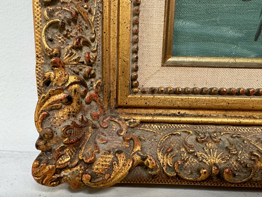 Stunning Original Oil Painting On Board Dock Harbor Scene In Antique Gilt Frame Signed Giori 45 X 23 Framed 51 X 29 [Photo 15]