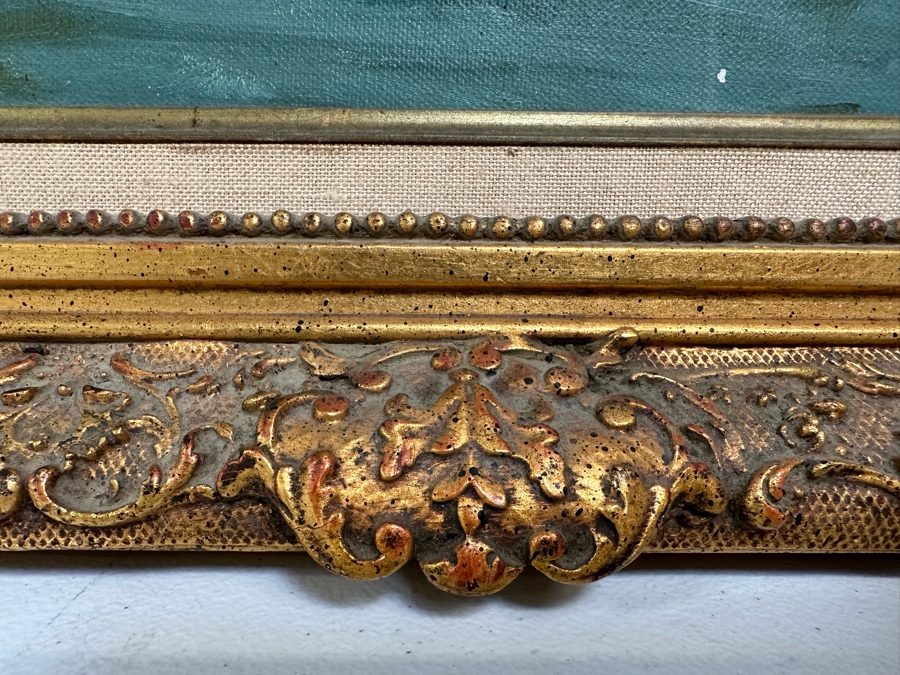 Stunning Original Oil Painting On Board Dock Harbor Scene In Antique Gilt Frame Signed Giori 45 X 23 Framed 51 X 29 [Photo 14]