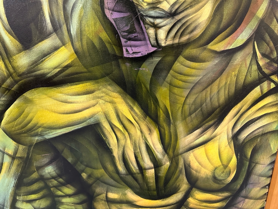 Large Original Abstract Cubism Painting On Canvas Signed G. Aug. 97 Defiesse 36 X 48 Framed 44 X 55 [Photo 13]