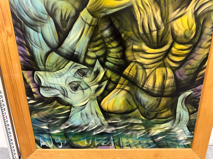 Large Original Abstract Cubism Painting On Canvas Signed G. Aug. 97 Defiesse 36 X 48 Framed 44 X 55 [Photo 6]